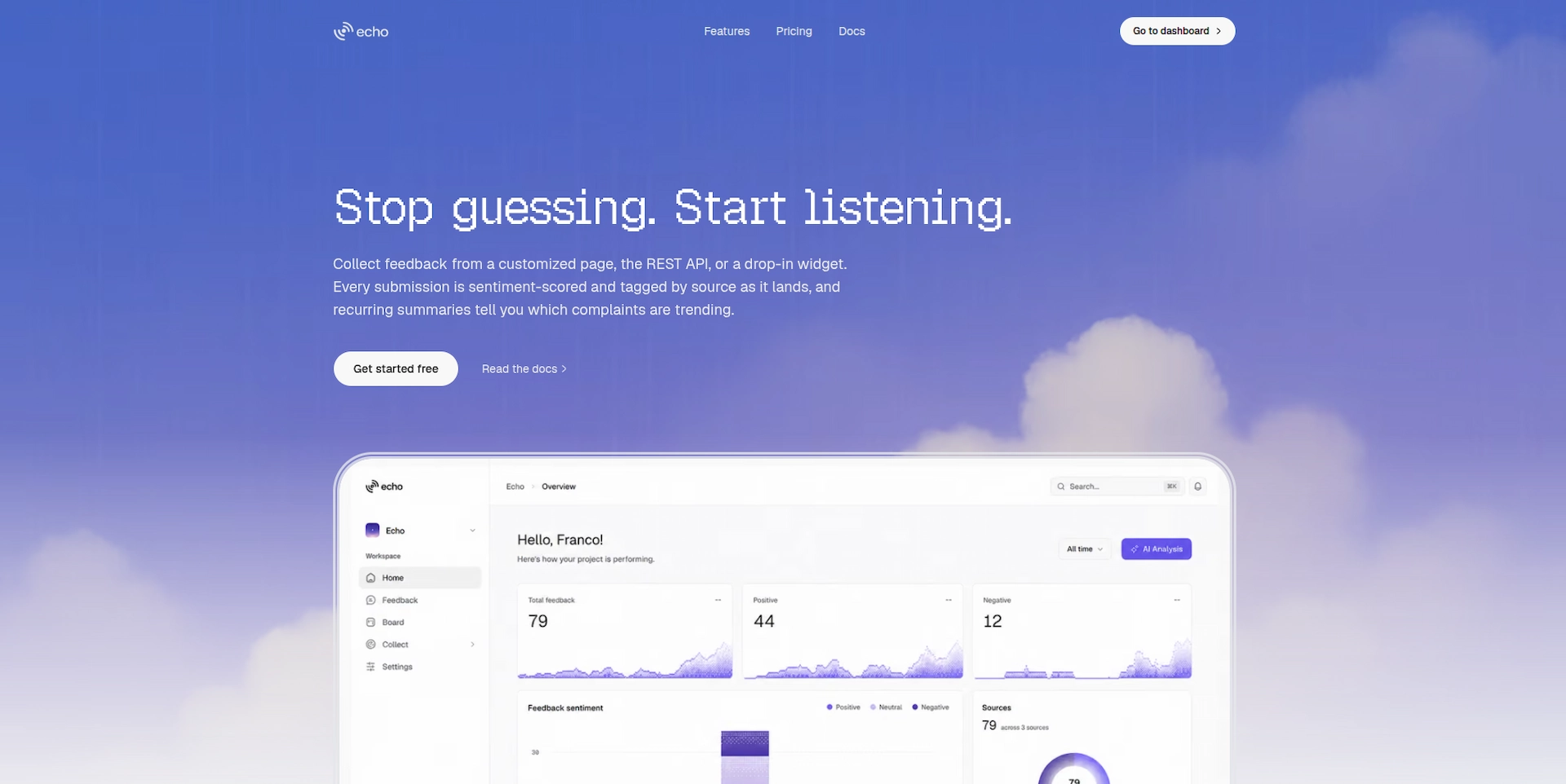 Echo landing page preview