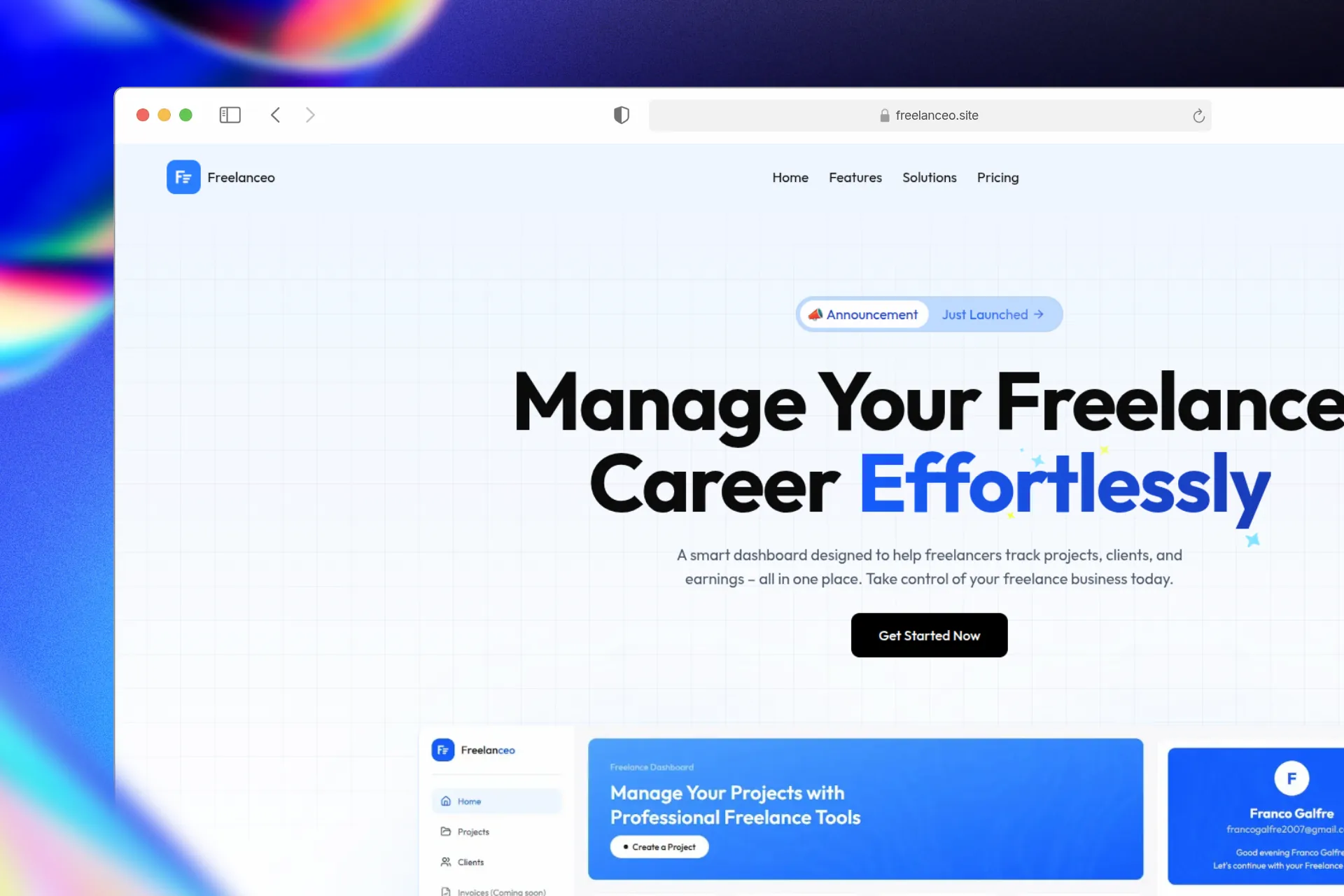 Mockup, Captura de Pantalla del Proyecto Freelanceo